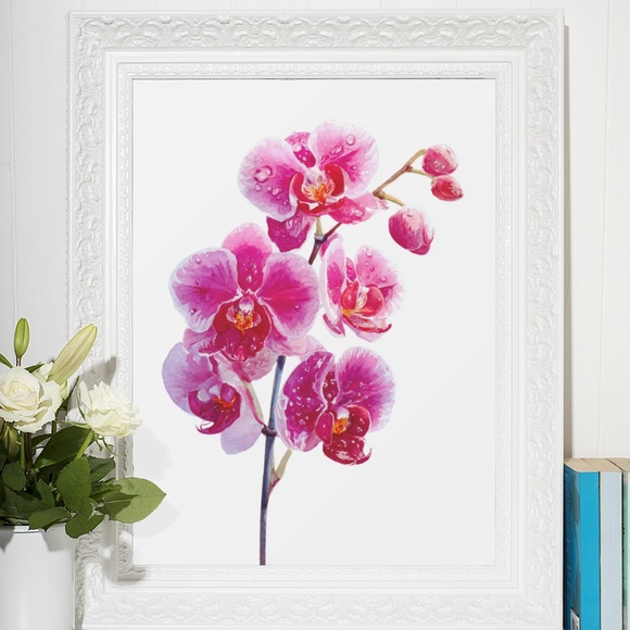 Watercolor Pink Orchids Wall Art Print Unframed - Elegant Floral Serenity - Picture 6 of 6